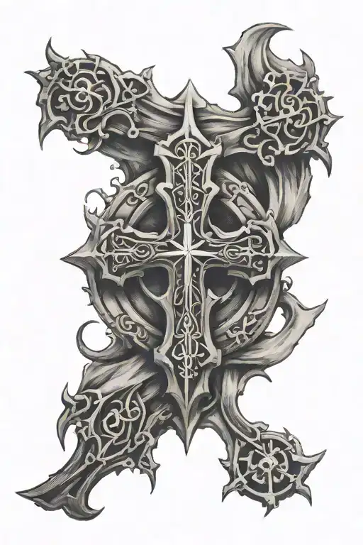 the elden ring logo and the holy cross tattoo design idea