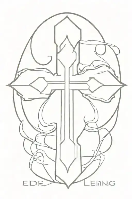 the elden ring logo and the holy cross infused together tattoo design idea