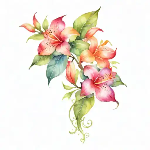 tropical flowers, vines  tattoo design idea