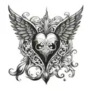 heart with wings and a tear drop tattoo design idea