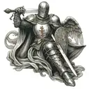 knight holdign sword kneeling to angel tattoo design idea