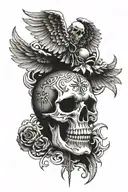 crhist cross with wings spread wide and frfc 1908 skull tattoo design idea
