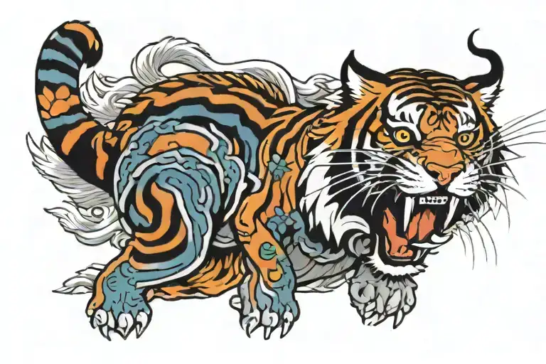 (masterpiece), best quality, Traditional Japanese colour tattoo design, Japanese arm tattoo design, tiger, (tattoo) tattoo design idea