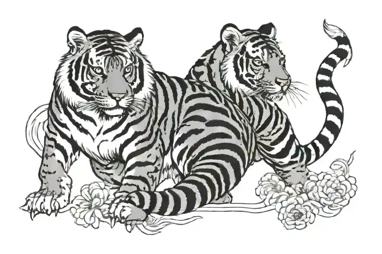 (masterpiece), best quality, Traditional Japanese tattoo design, Japanese arm tattoo design, tiger, (tattoo design) tattoo design idea