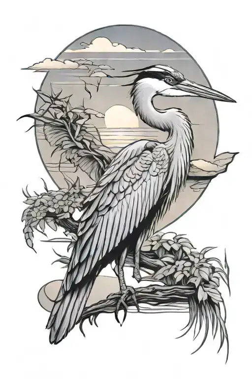 blue heron sunset tattoo design idea