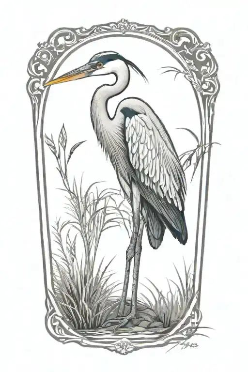 blue heron standing  tattoo design idea
