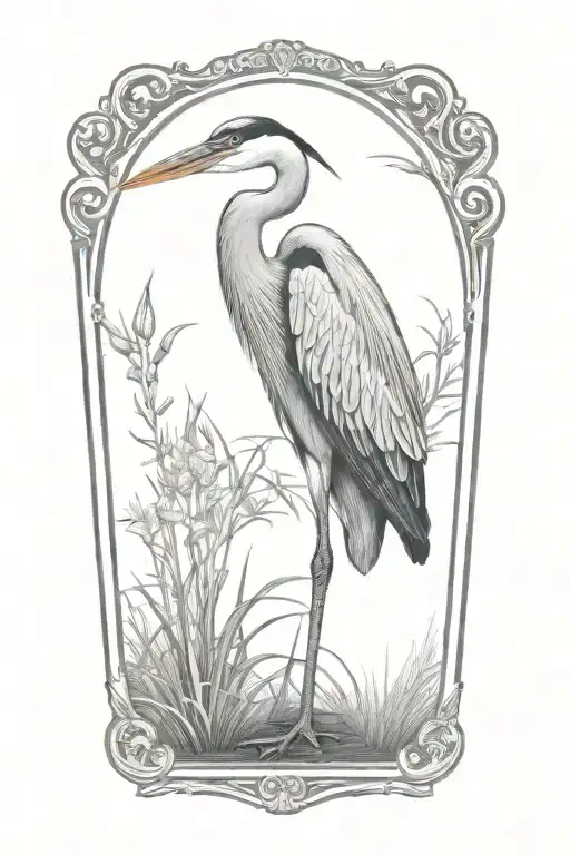 blue heron standing no frame tattoo design idea