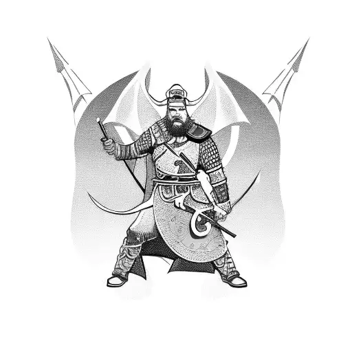A Viking warrior with a dragon companion tattoo design idea