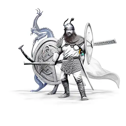 A Viking warrior with a dragon companion tattoo design idea