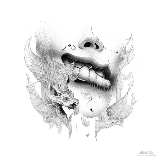 girl, ghost, Cut throat, face tattoo design idea