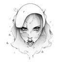 girl, ghost, Cut throat, face tattoo design idea