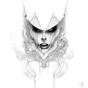 girl, ghost, Cut throat, face tattoo design idea