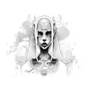 girl, ghost, Cut throat, race tattoo design idea