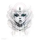 girl, ghost, Cut throat, face tattoo design idea