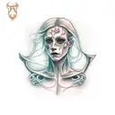 girl, ghost, Cut throat, face tattoo design idea