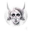 girl, ghost, Cut throat, face tattoo design idea