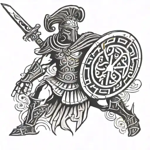 Greek symbol for warrior standing tattoo design idea