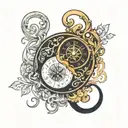 yin and yang inside a pendulum clock tattoo design idea