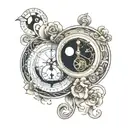 yin and yang inside a pendulum clock tattoo design idea