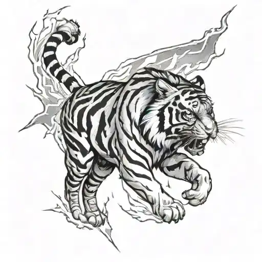 lightning striking and tiger walking tattoo design idea