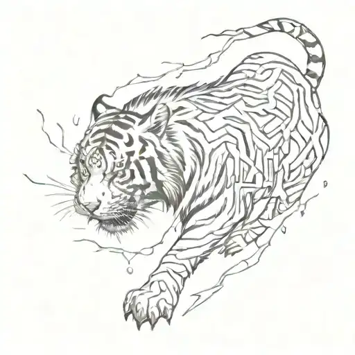 lightning striking and tiger walking tattoo design idea