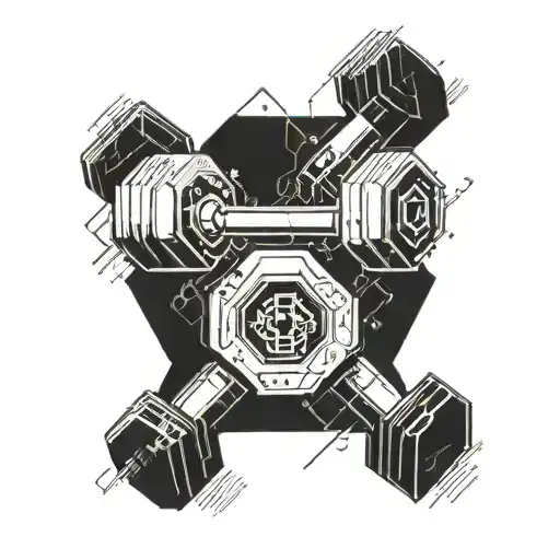 Dumbbell with circuit board design intertwined, symbolizing the fusion of gym and computer technology tattoo design idea