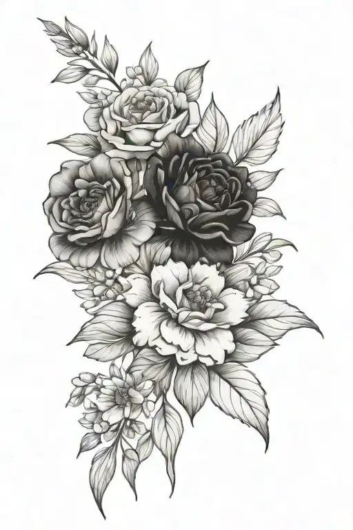 3 name birth flower bouquet tattoo design idea