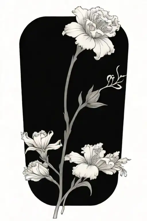 birth flower bouquet with marigold, a carnation, and a gladiolus tattoo design idea