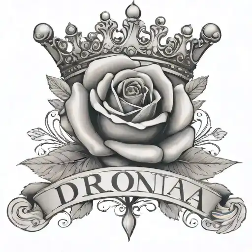 crown, rose, heart with the name Dianna tattoo design idea