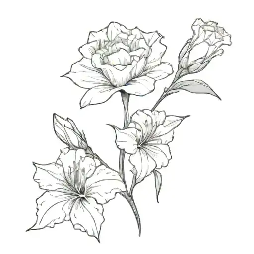 a marigold, a carnation, a gladiolus intertwined  tattoo design idea