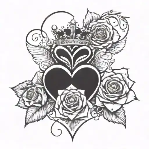 rose, crown, heart  tattoo design idea