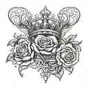crown, rose, heart with the name Dianna tattoo design idea
