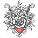 crown, rose, heart with the name Dianna tattoo design idea