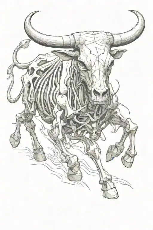 charging skeleton bull tattoo design idea