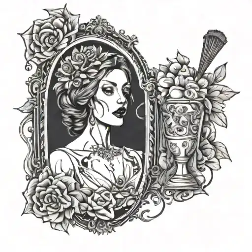 bloody mary in a mirror reflection tattoo design idea