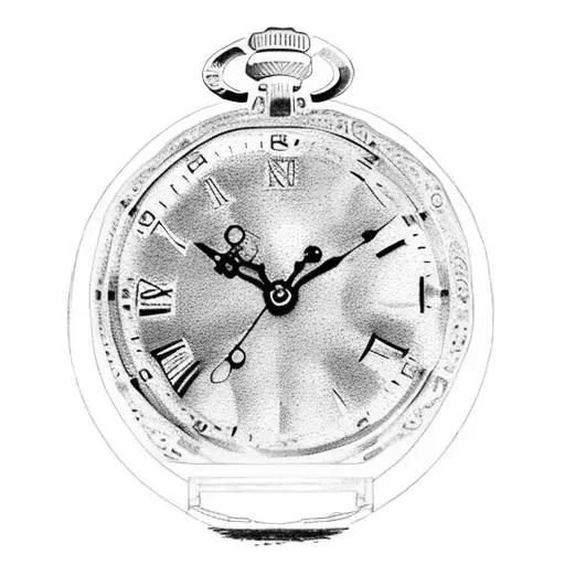 black and white broken pocket watch in Roman numbers with some watch parts around it   tattoo design idea