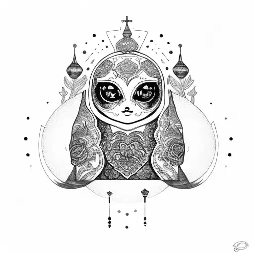 Russian doll, moari, red heart tattoo design idea