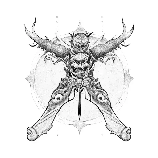 demon playing guitar tattoo design idea