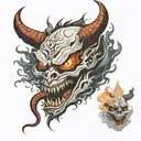demons white eyes looking over hell smoking and drinking tattoo design idea
