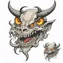 demons white eyes looking over hell smoking and drinking tattoo design idea