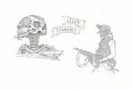 a soldier and a skeleton with the words lest we forget tattoo design idea