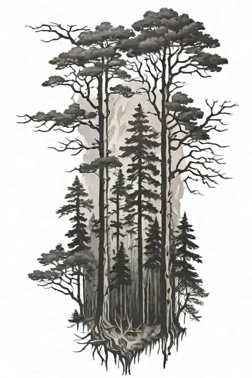 forest fire treeline burnt  tattoo design idea
