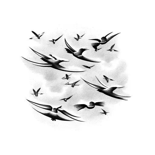 A flock of birds flying in formation tattoo design idea