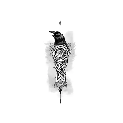 a raven, viking tattoo, odin, dark tattoo design idea