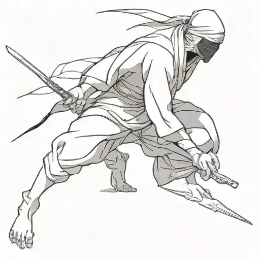 ninja in black in the old style of realism and graphics tattoo design idea