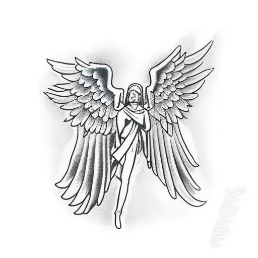 angel holding hands with a roman soldier  tattoo design idea