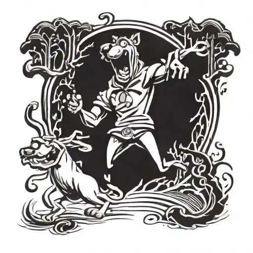scooby doo being chased by a ghost full body  tattoo design idea