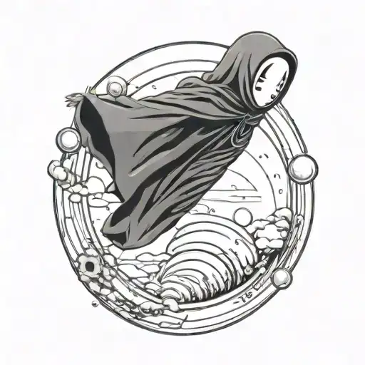 No Face from Spirited Away sitting on Saturn's ring tattoo design idea