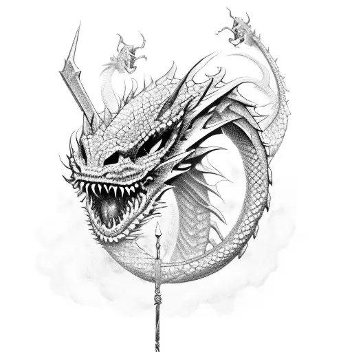 Dragon wrapped around a sword  tattoo design idea