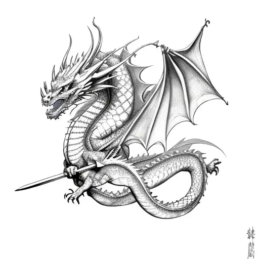Dragon wrapped around a sword  tattoo design idea